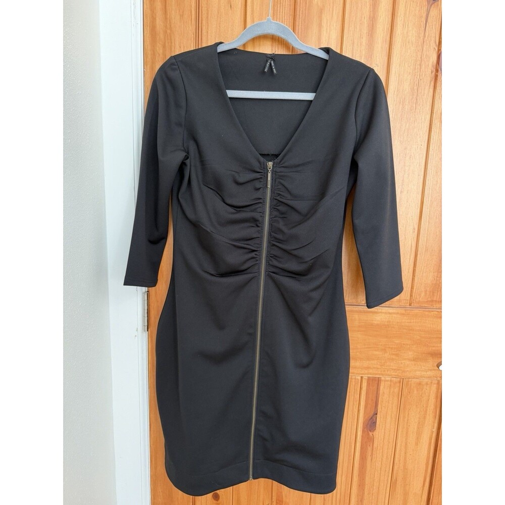 LAPIS Women’s Ruched Black Stretch Midi Dress W/ Zipper Size US XL Feminine